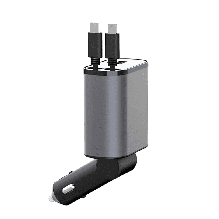 4 in 1 retractable car phone charger with fast charging support and multiple charging connectors for smartphones