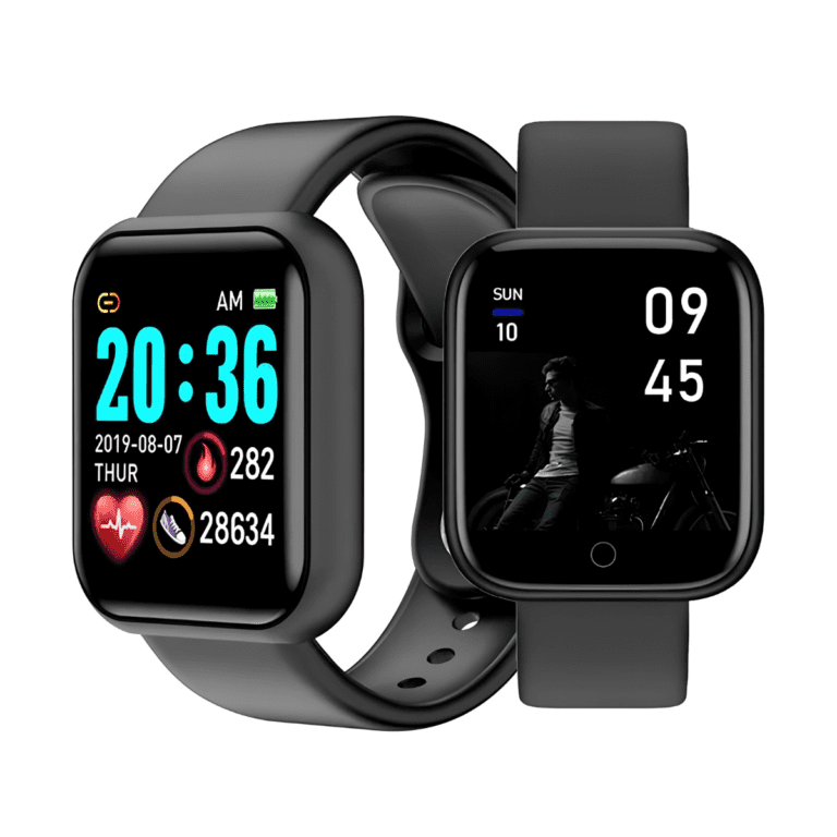D20 Pro Y68 smart watch with fitness tracking features, heart rate monitor, step counter, and Bluetooth connectivity