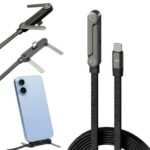 240W 2-In-1 Data Cable With Stand | 1.5 Meter C To C USB Data Cable | Fast Charging Nylon Braided Mobile Cable - Image 4